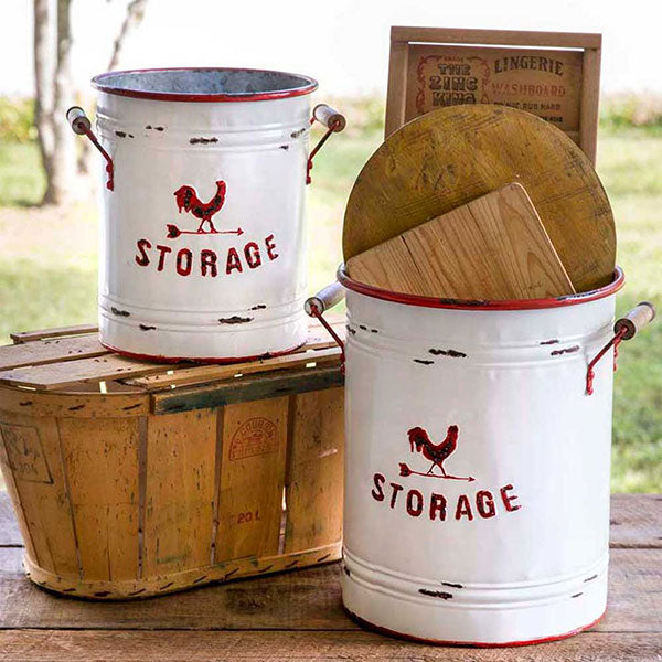 Red and White Rooster Storage Bins